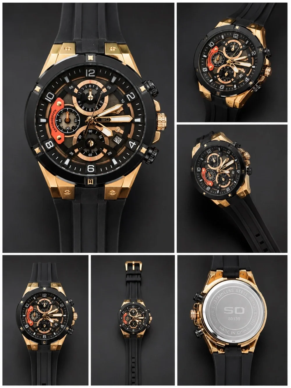Men’s Black and Gold Chronograph Sport Watch